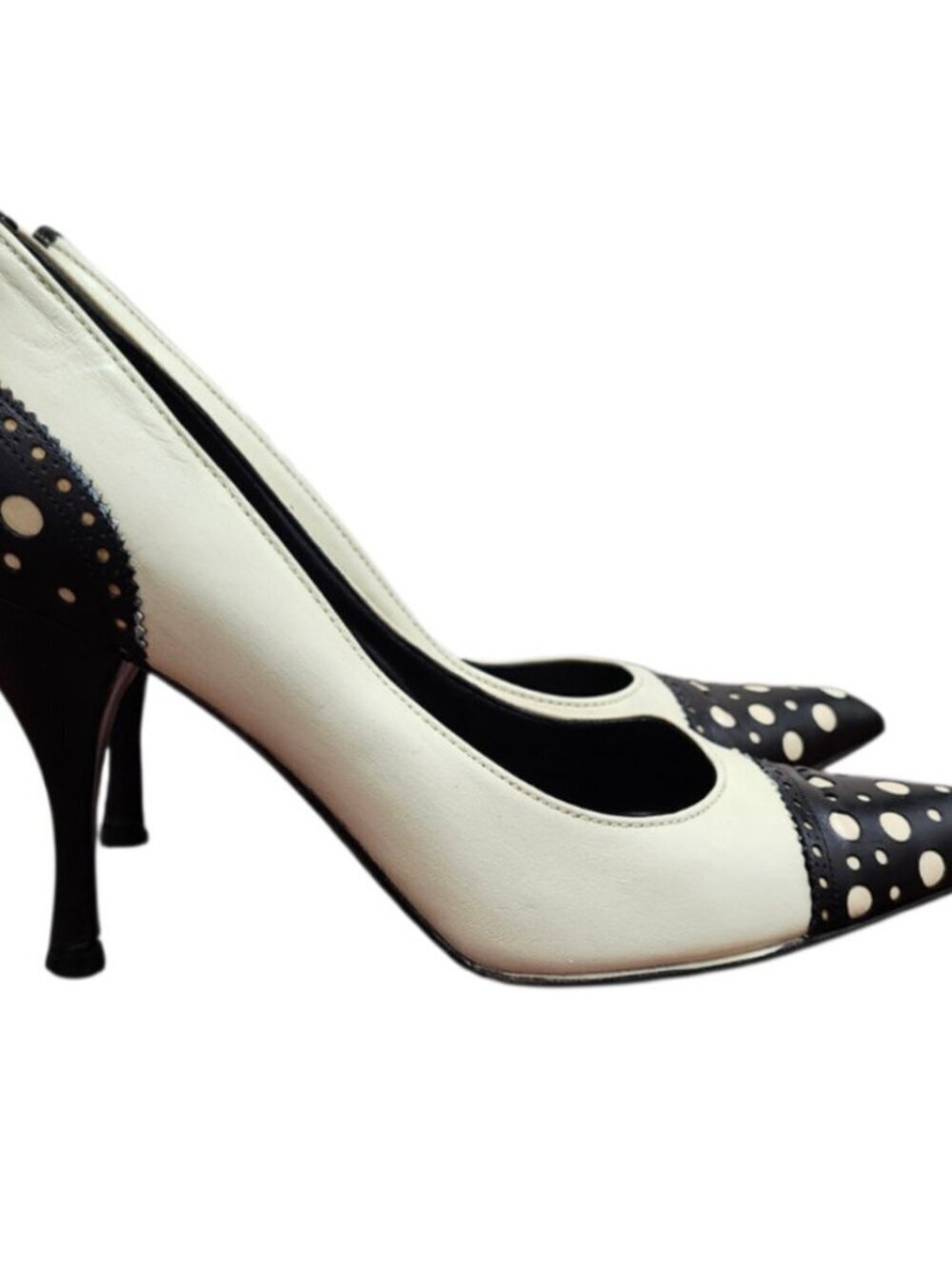 Sergio Rossi Polka Dot Heels Pumps Black White Leather Pointed Toe EU 39 Italy - Picture 5 of 13